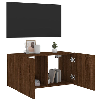 TV Wall Cabinet with LED Lights Brown Oak 80x35x41 cm