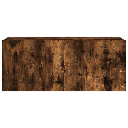 TV Wall Cabinet with LED Lights Smoked Oak 100x35x41 cm