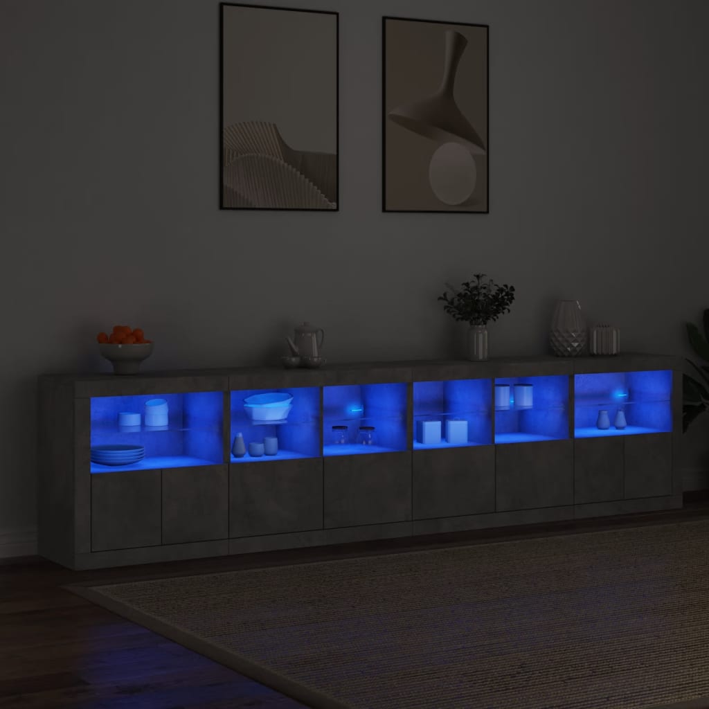 Sideboard with LED Lights Concrete Grey 283x37x67 cm