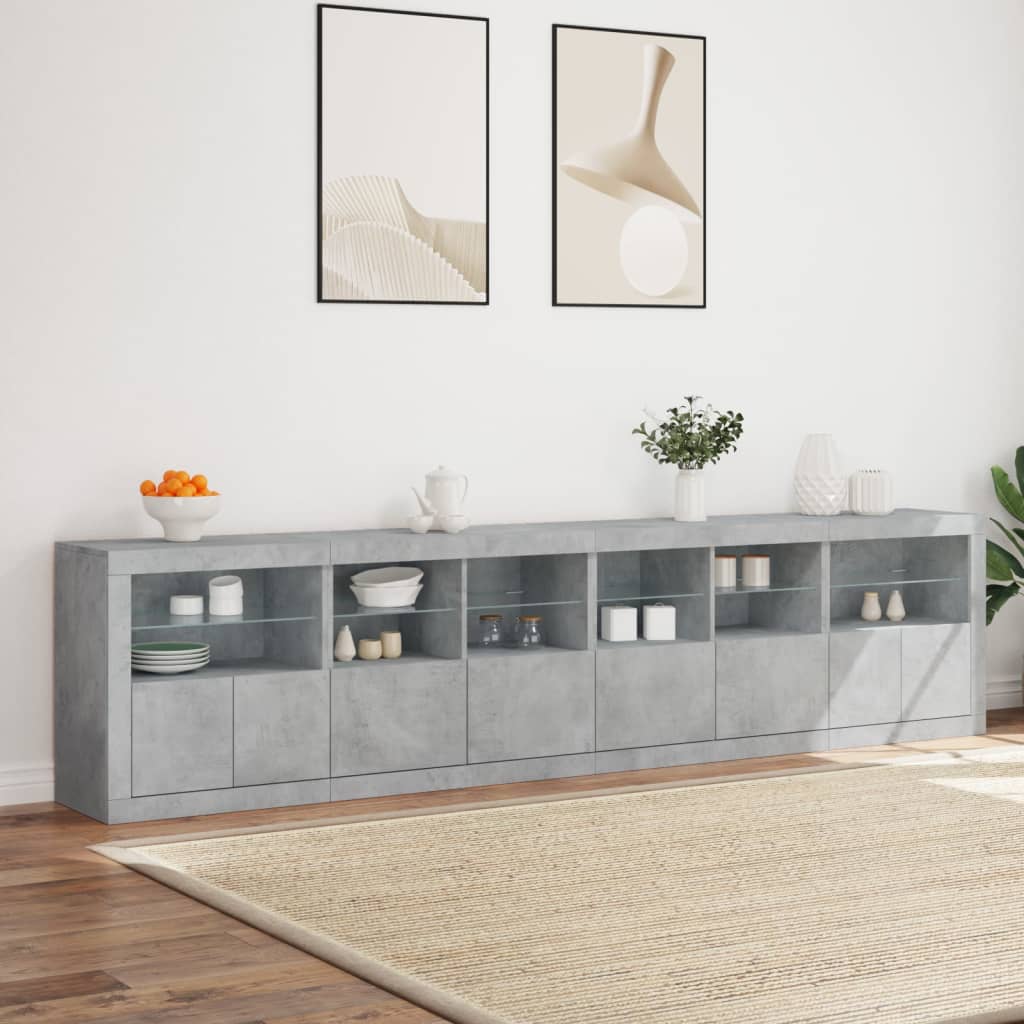 Sideboard with LED Lights Concrete Grey 283x37x67 cm