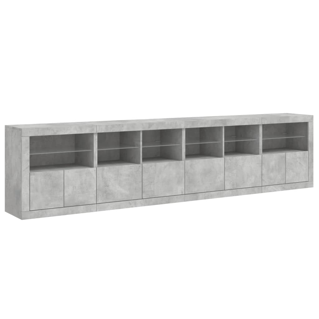 Sideboard with LED Lights Concrete Grey 283x37x67 cm