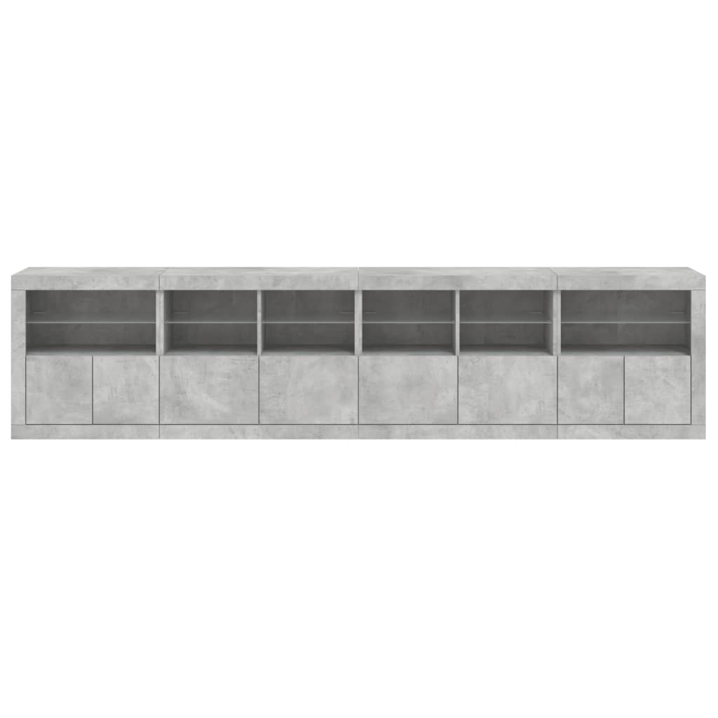 Sideboard with LED Lights Concrete Grey 283x37x67 cm