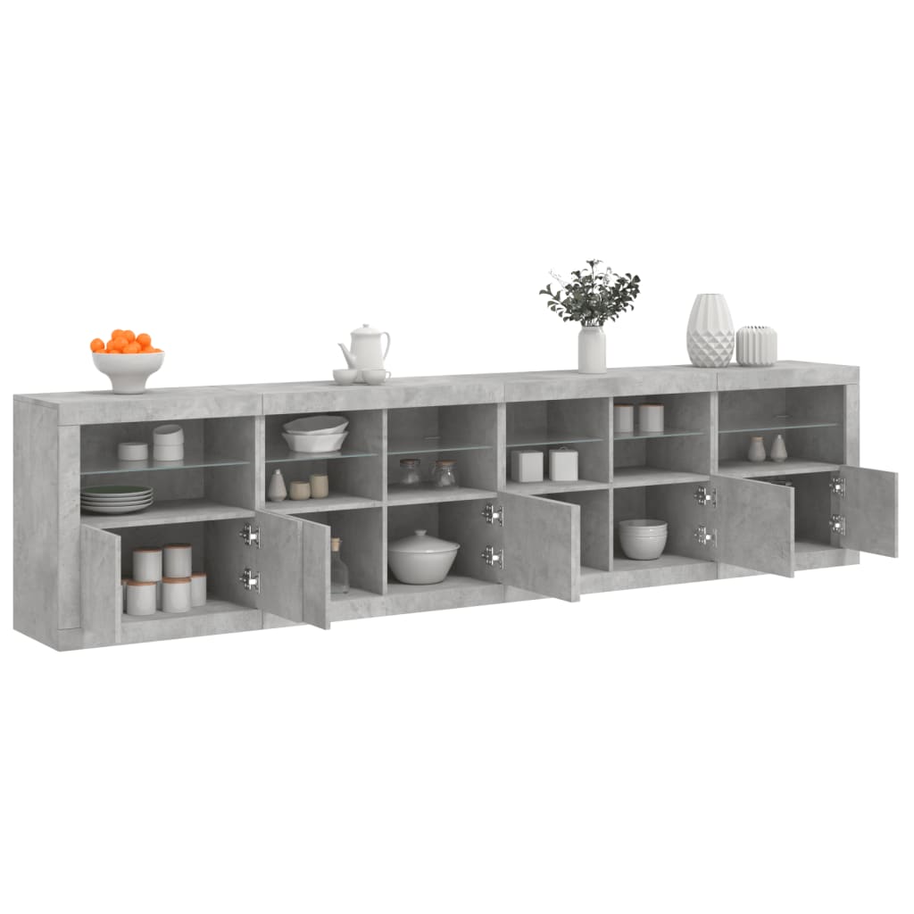 Sideboard with LED Lights Concrete Grey 283x37x67 cm