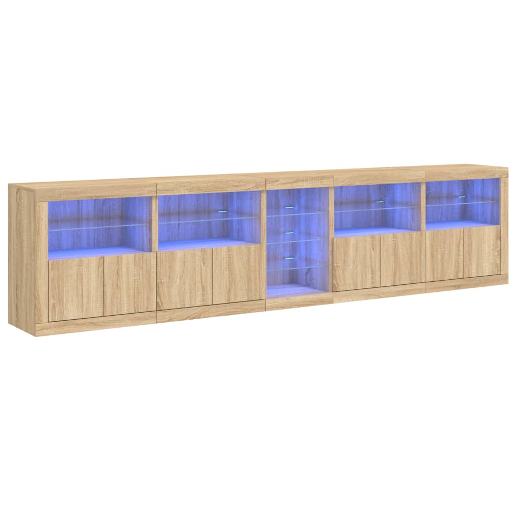 Sideboard with LED Lights Sonoma Oak 283x37x67 cm