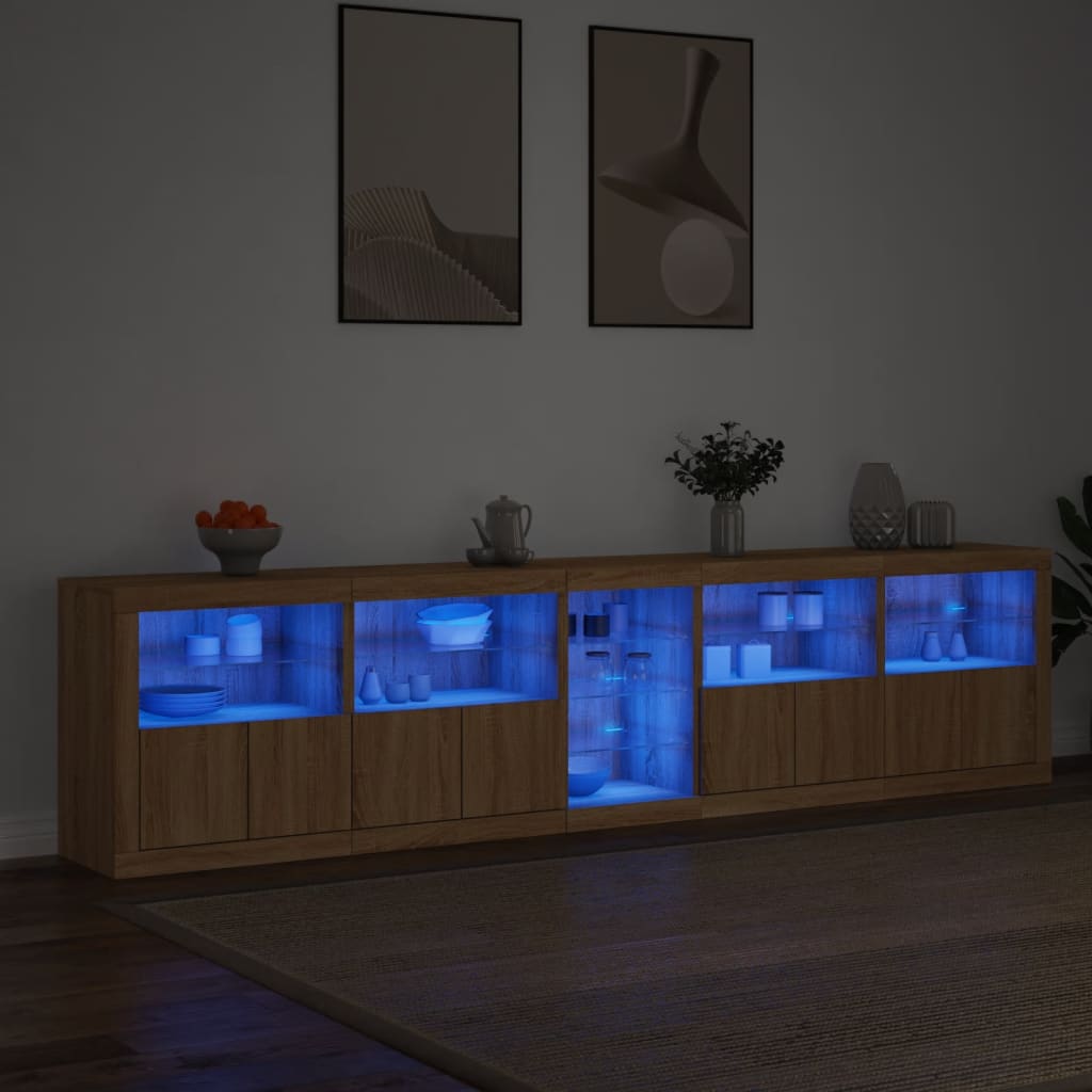 Sideboard with LED Lights Sonoma Oak 283x37x67 cm