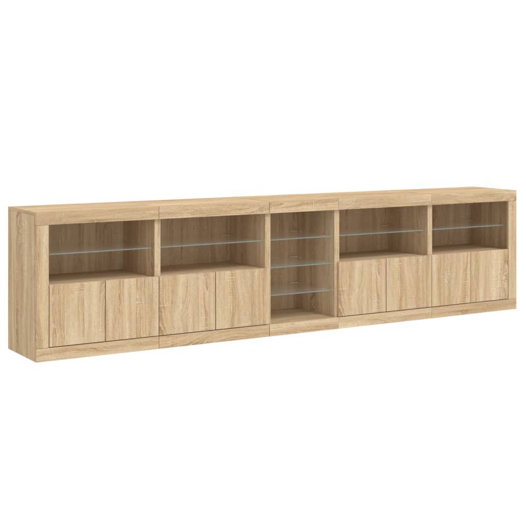 Sideboard with LED Lights Sonoma Oak 283x37x67 cm