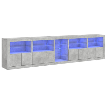 Sideboard with LED Lights Concrete Grey 283x37x67 cm