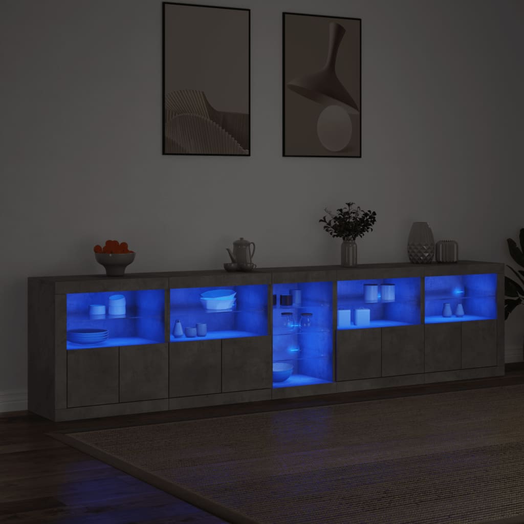 Sideboard with LED Lights Concrete Grey 283x37x67 cm