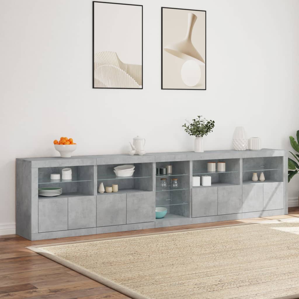 Sideboard with LED Lights Concrete Grey 283x37x67 cm