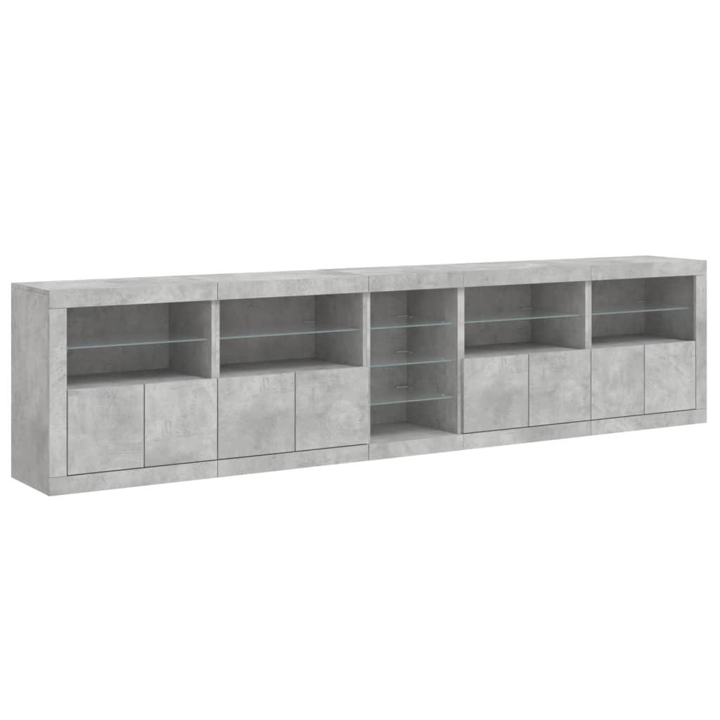 Sideboard with LED Lights Concrete Grey 283x37x67 cm