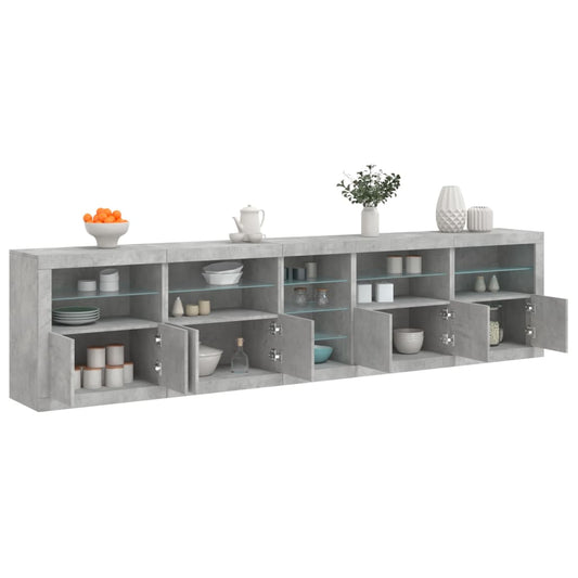 Sideboard with LED Lights Concrete Grey 283x37x67 cm