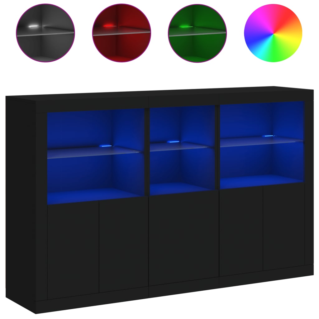 Sideboard with LED Lights Black 162x37x100 cm