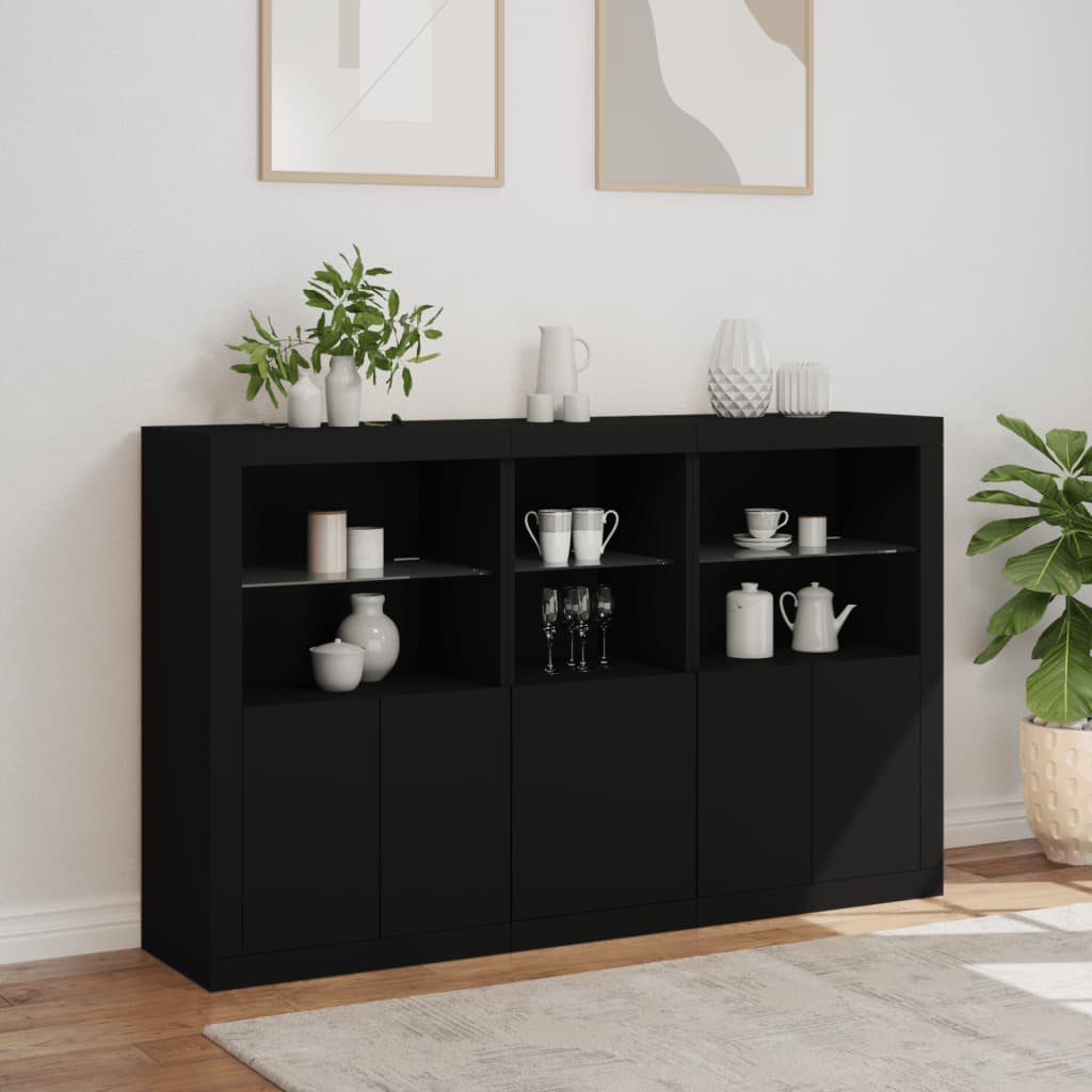 Sideboard with LED Lights Black 162x37x100 cm