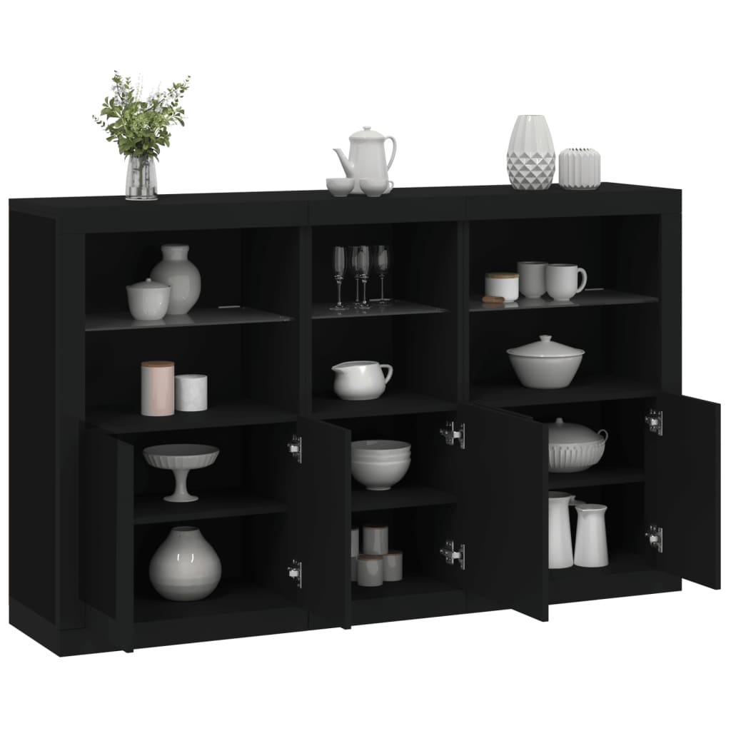 Sideboard with LED Lights Black 162x37x100 cm