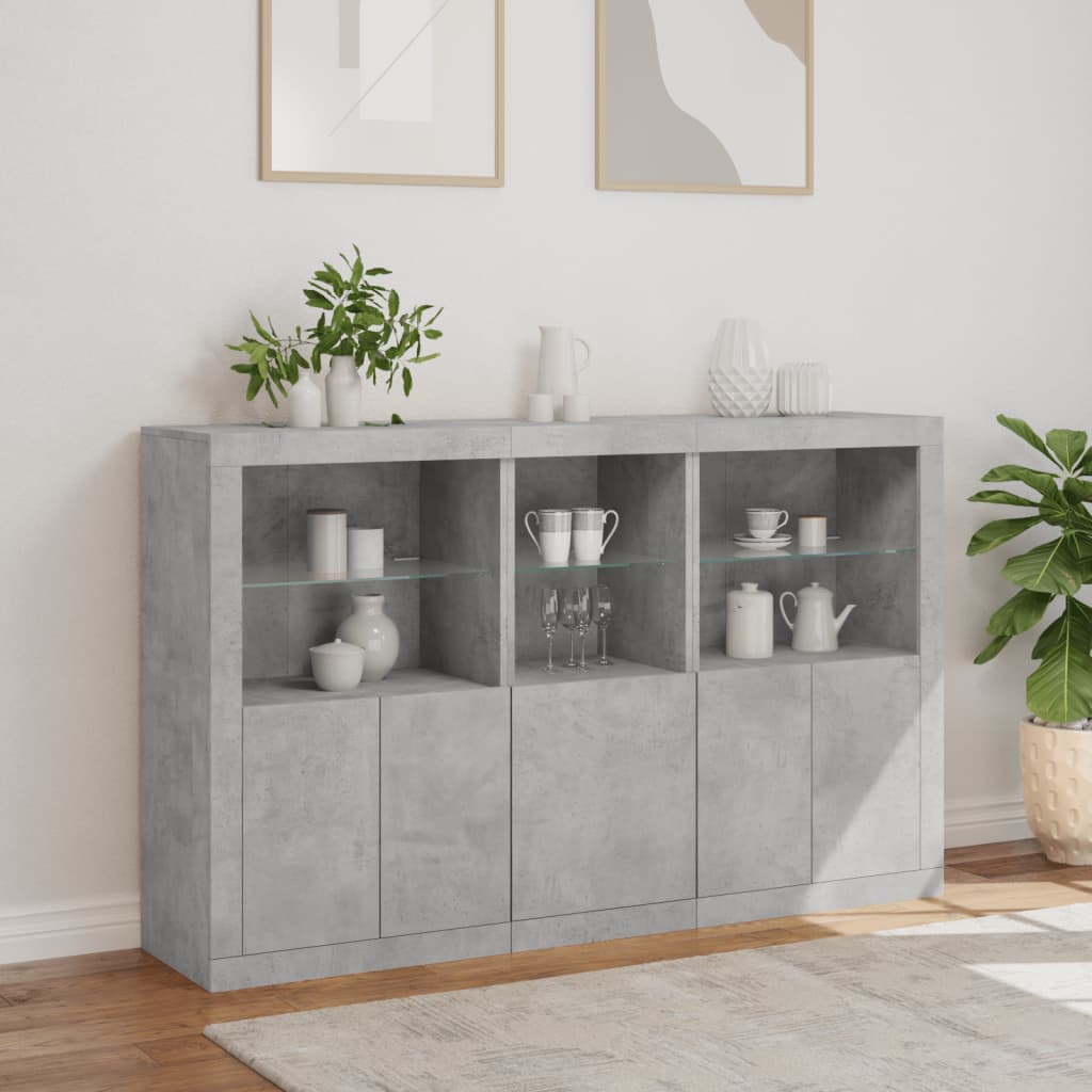 Sideboard with LED Lights Concrete Grey 162x37x100 cm