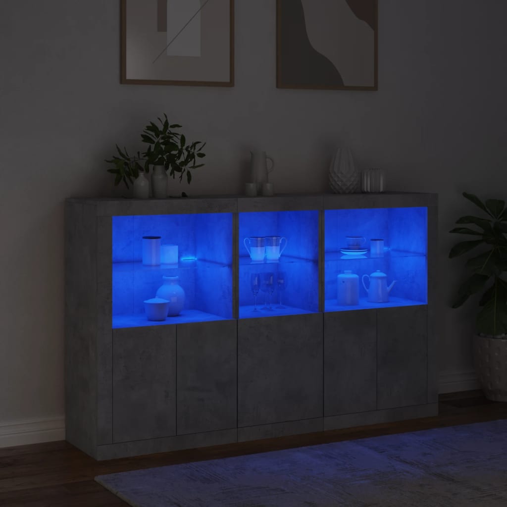 Sideboard with LED Lights Concrete Grey 162x37x100 cm