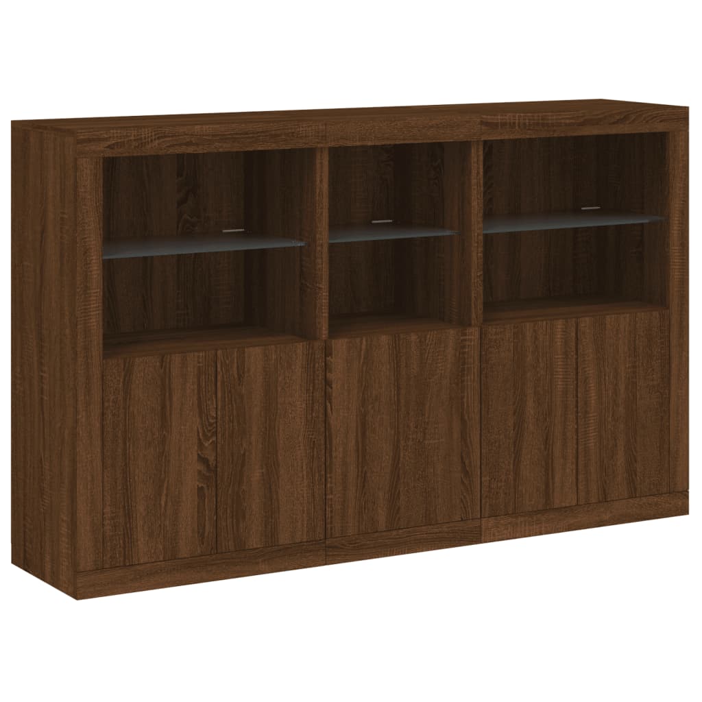 Sideboard with LED Lights Brown Oak 162x37x100 cm