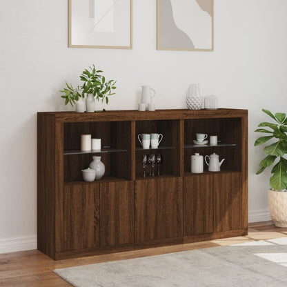 Sideboard with LED Lights Brown Oak 162x37x100 cm