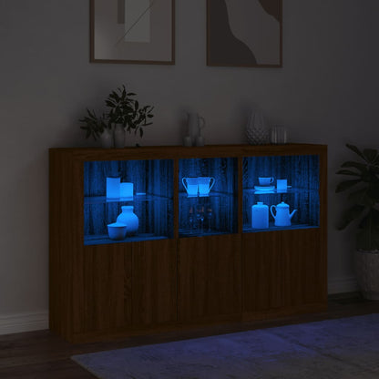 Sideboard with LED Lights Brown Oak 162x37x100 cm