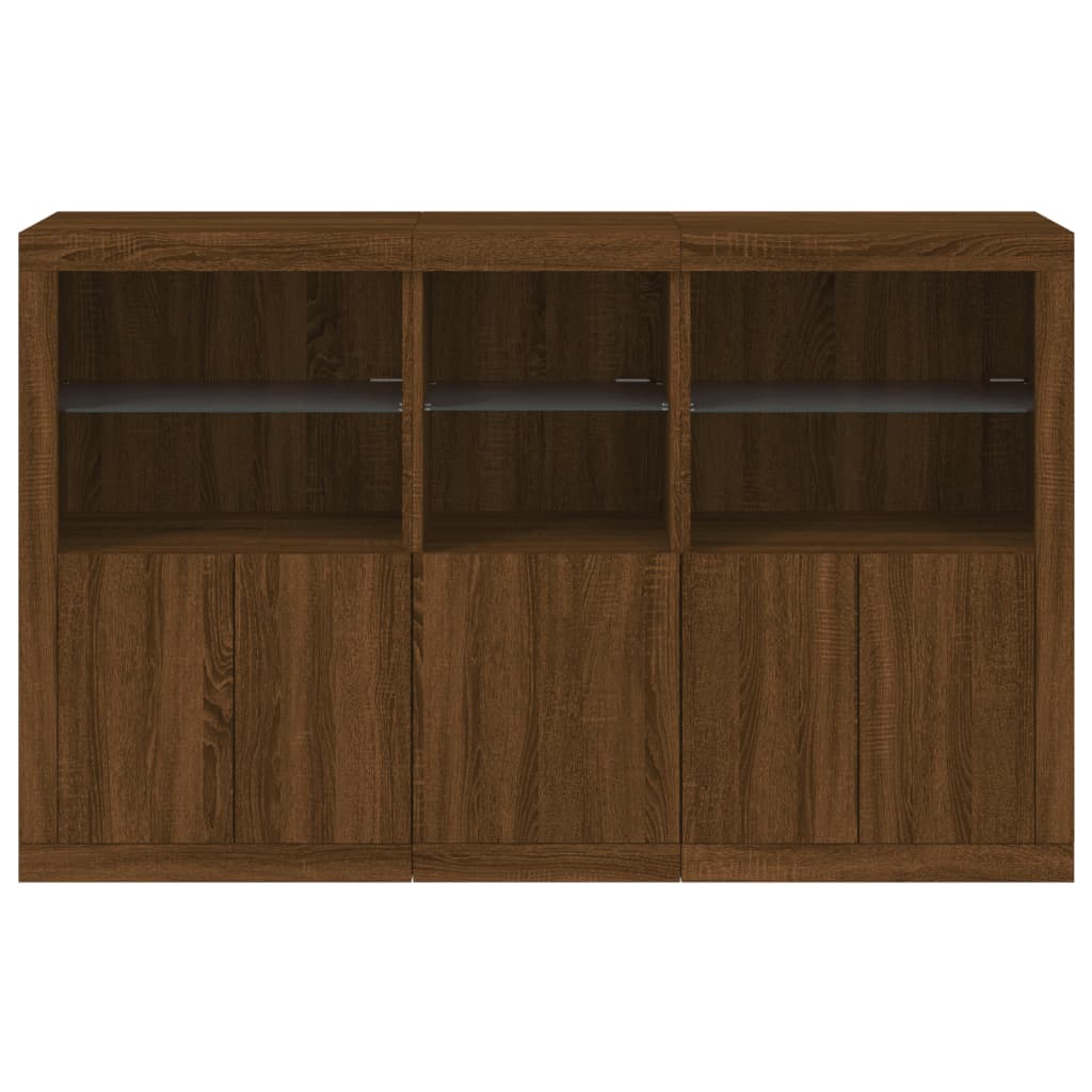 Sideboard with LED Lights Brown Oak 162x37x100 cm