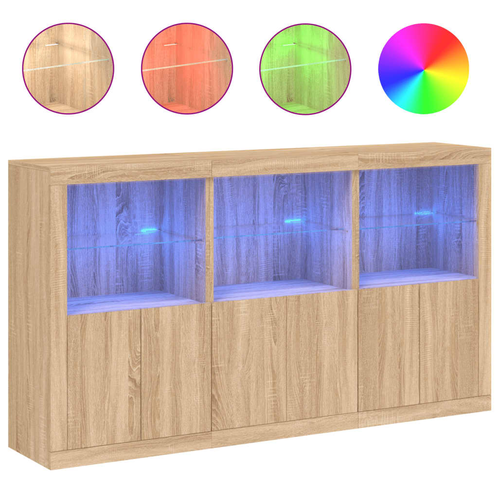 Sideboard with LED Lights Sonoma Oak 181.5x37x100 cm