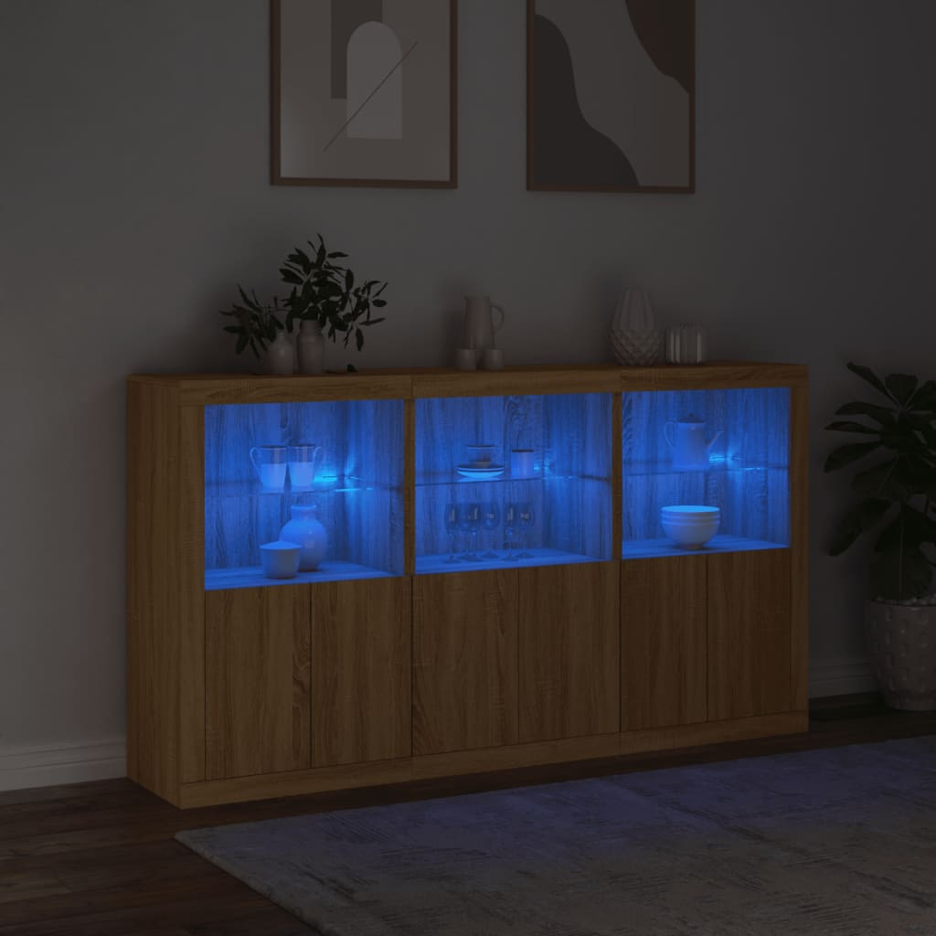 Sideboard with LED Lights Sonoma Oak 181.5x37x100 cm