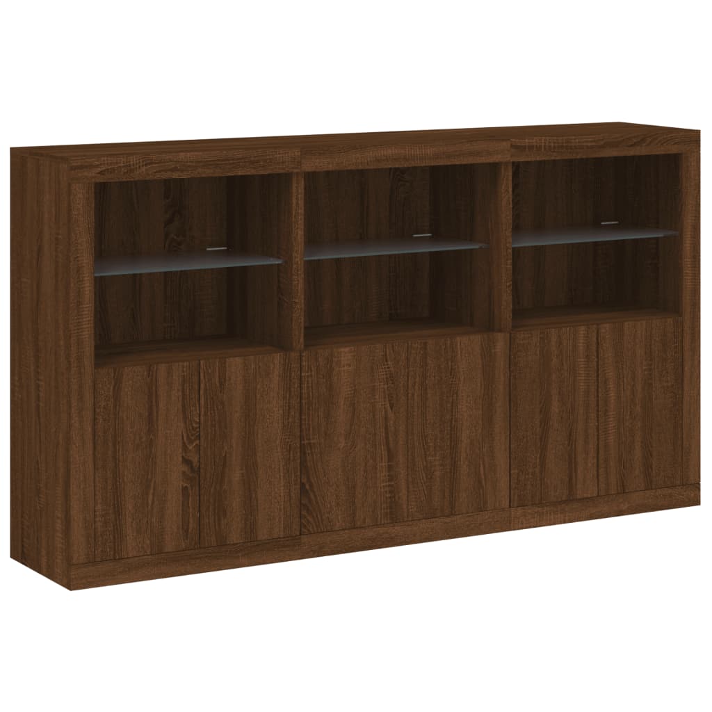 Sideboard with LED Lights Brown Oak 181.5x37x100 cm