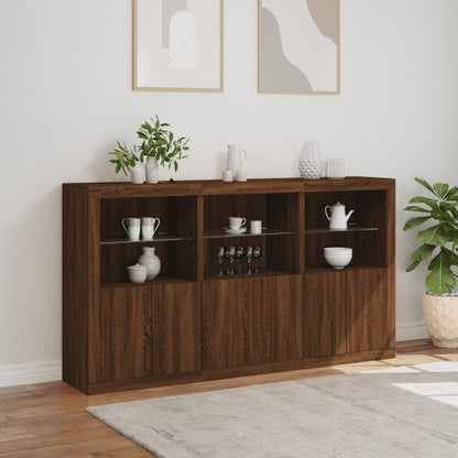 Sideboard with LED Lights Brown Oak 181.5x37x100 cm