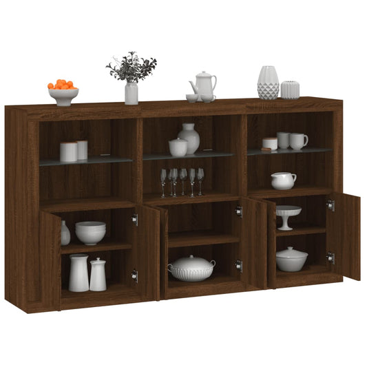 Sideboard with LED Lights Brown Oak 181.5x37x100 cm