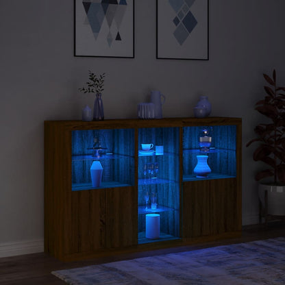 Sideboard with LED Lights Brown Oak 162x37x100 cm