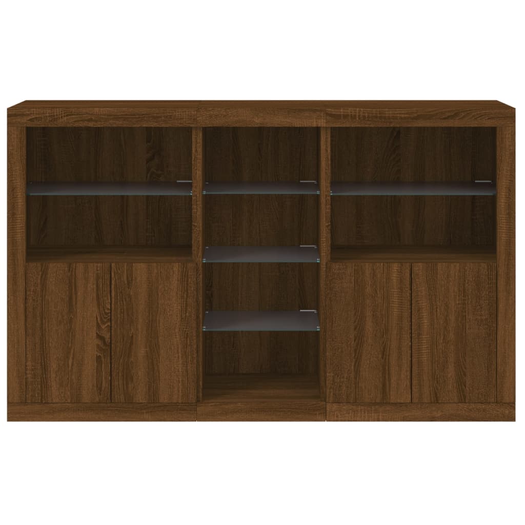 Sideboard with LED Lights Brown Oak 162x37x100 cm