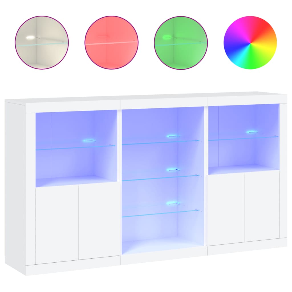 Sideboard with LED Lights White 181.5x37x100 cm