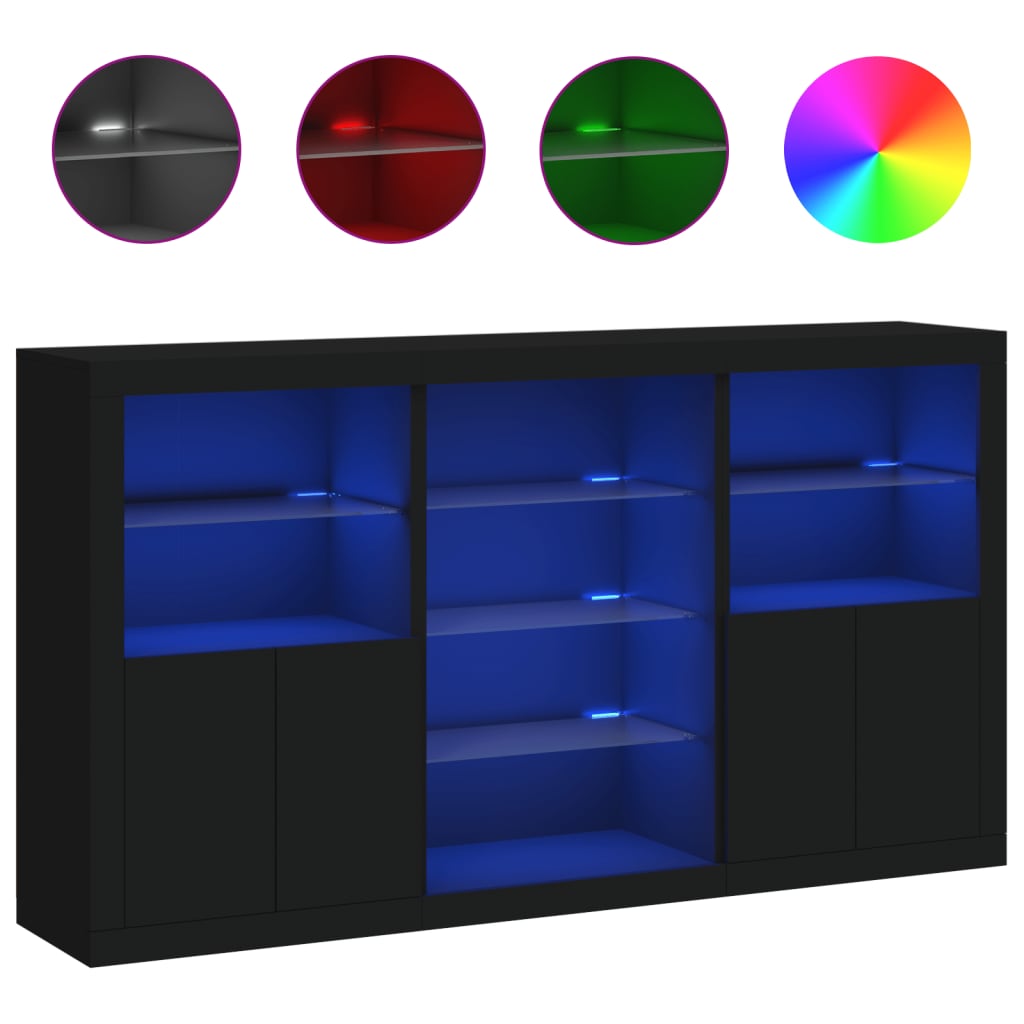 Sideboard with LED Lights Black 181.5x37x100 cm