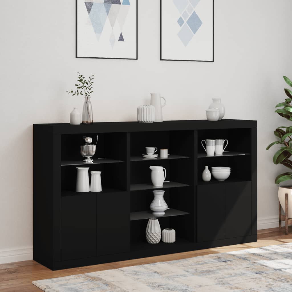 Sideboard with LED Lights Black 181.5x37x100 cm