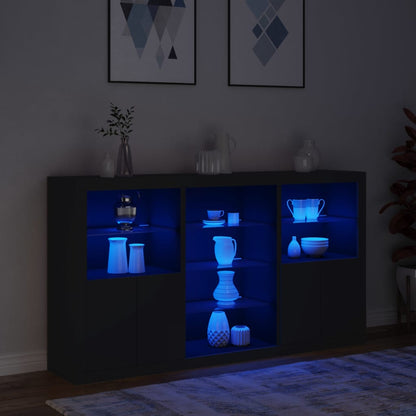 Sideboard with LED Lights Black 181.5x37x100 cm