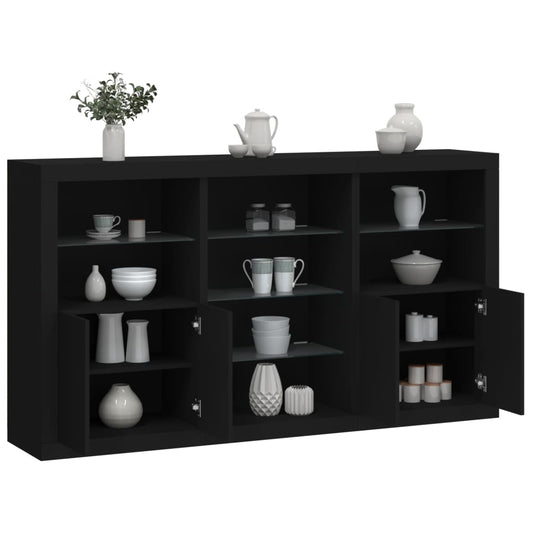 Sideboard with LED Lights Black 181.5x37x100 cm