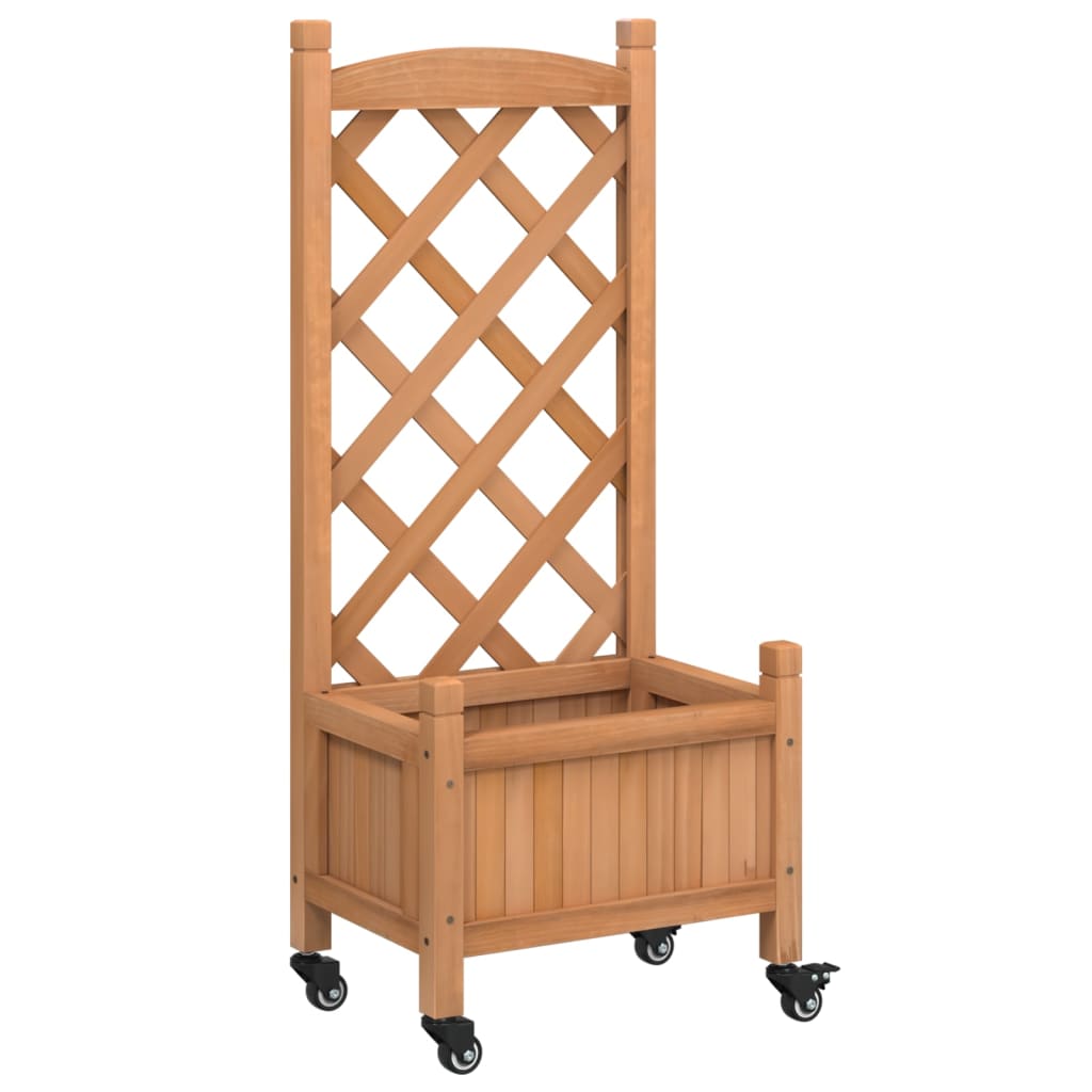 Planter with Trellis and Wheels Brown Solid Wood Fir