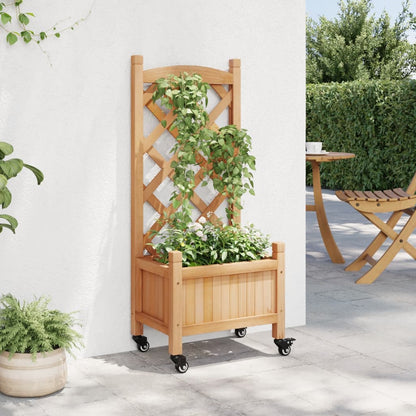 Planter with Trellis and Wheels Brown Solid Wood Fir