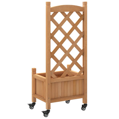 Planter with Trellis and Wheels Brown Solid Wood Fir