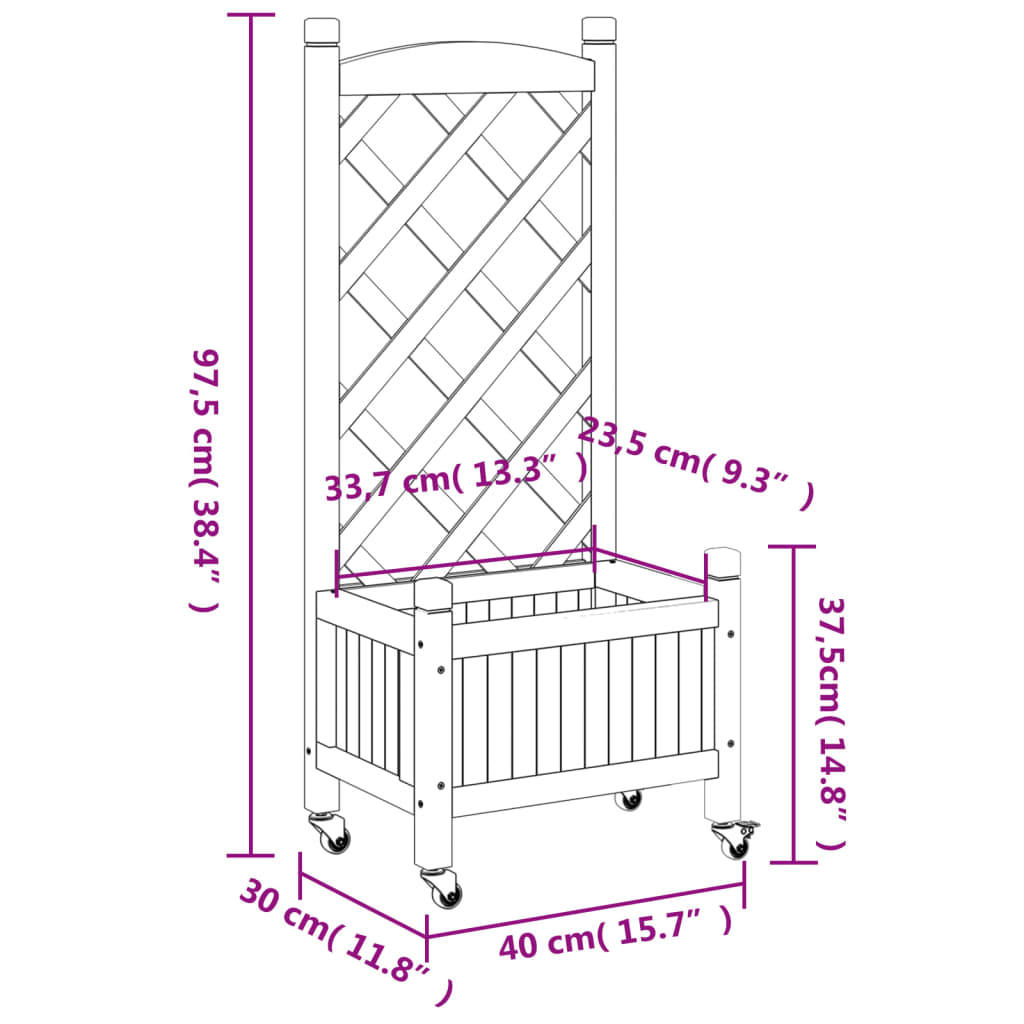 Planter with Trellis and Wheels Brown Solid Wood Fir