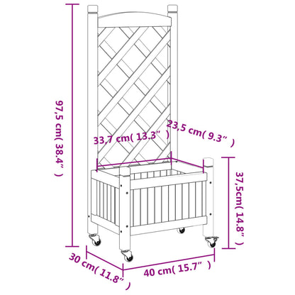 Planter with Trellis and Wheels Brown Solid Wood Fir