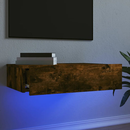 TV Cabinet with LED Lights Smoked Oak 60x35x15.5 cm