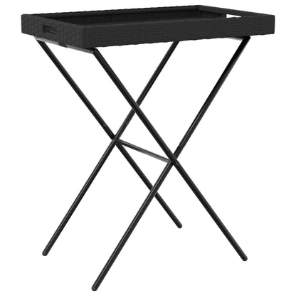 Folding Tray Table Black 65x40x75 cm Poly Rattan