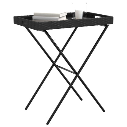 Folding Tray Table Black 65x40x75 cm Poly Rattan