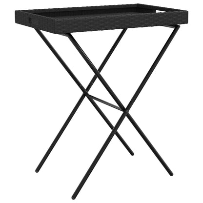 Folding Tray Table Black 65x40x75 cm Poly Rattan