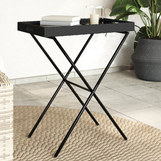 Folding Tray Table Black 65x40x75 cm Poly Rattan