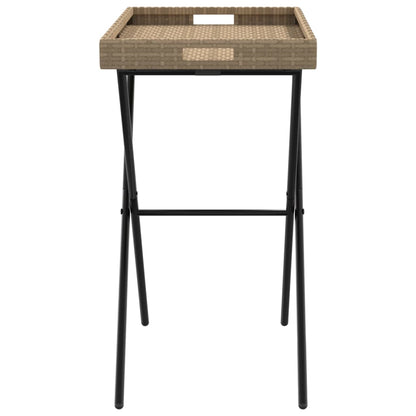 Folding Tray Table Beige 65x40x75 cm Poly Rattan