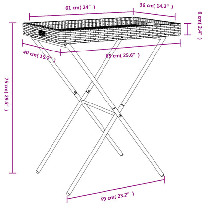 Folding Tray Table Beige 65x40x75 cm Poly Rattan
