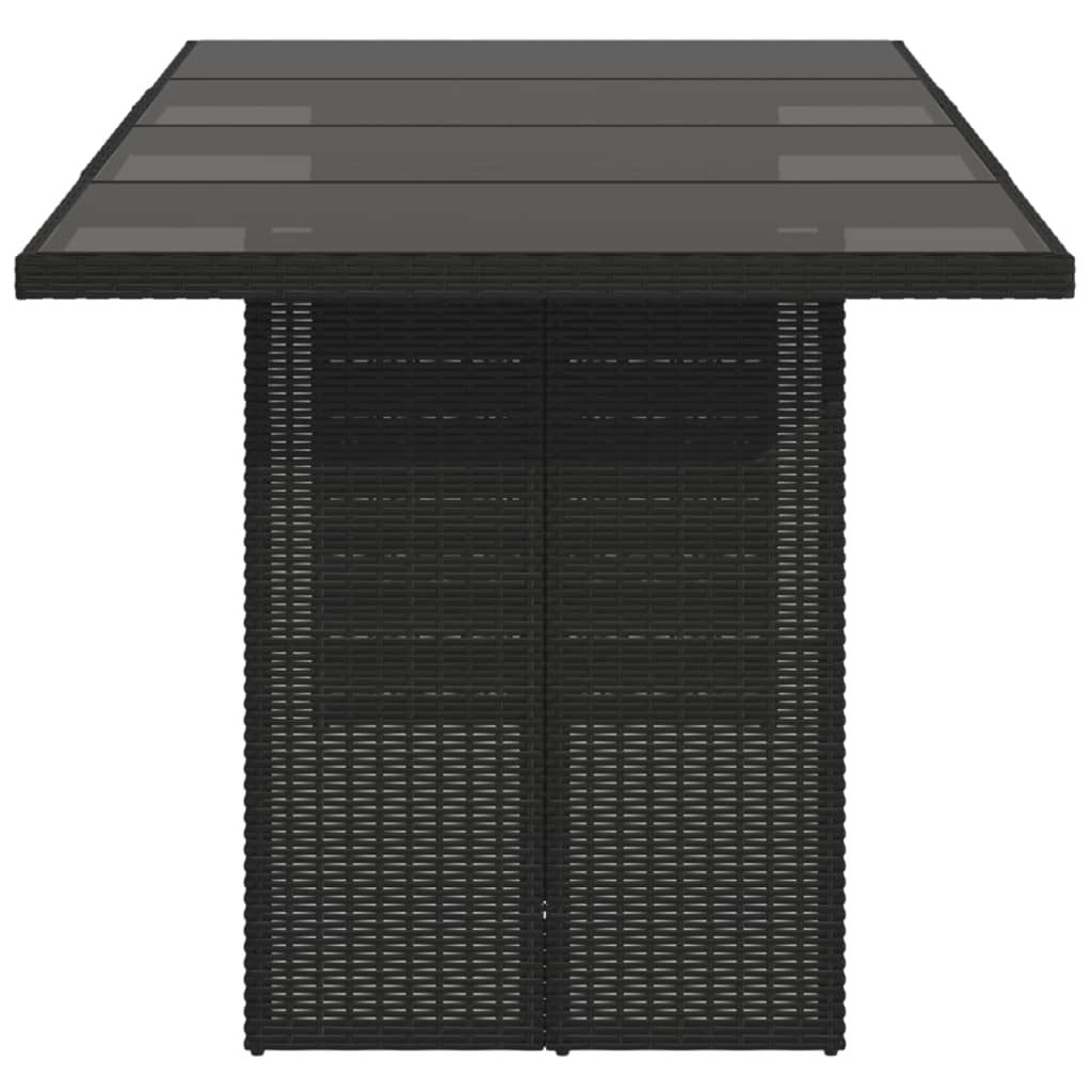 Garden Table with Glass Top Black 190x80x74 cm Poly Rattan