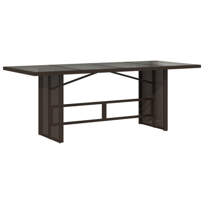 Garden Table with Glass Top Brown 190x80x74 cm Poly Rattan